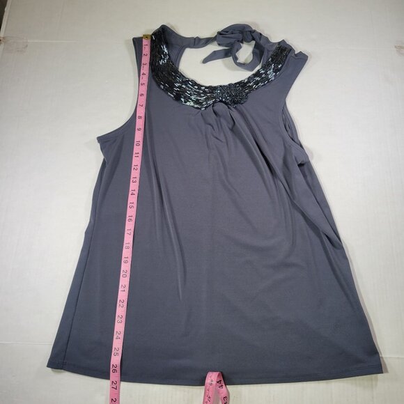 Banana Republic Women Embellished Sleeveless Beaded Neck Tank Top Gray Size L - Picture 5 of 7